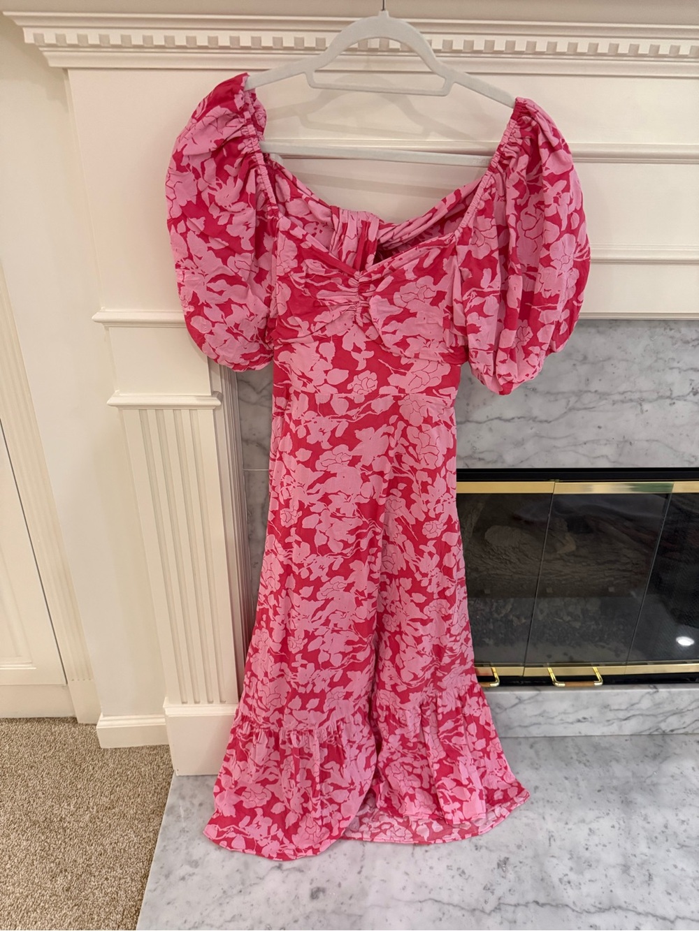 Free the Roses Pink Floral Puff-Sleeve Maxi Dress